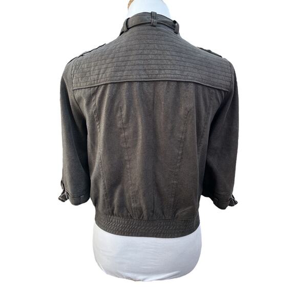 Zara Moto Style Cropped Shirt Sleeve Faux Suede Jacket Gray Size Medium - Picture 2 of 6